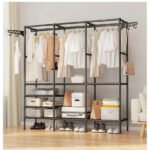 Arara De Roupa Cabideiro De Chão Sapateira Rack Organizador Multiuso Aço Inox