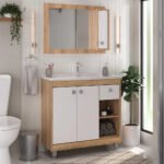 Armário Conjunto de Banheiro com Gabinete, Cuba e Espelheira 3 Portas Viena 80 cm