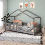 Cama Casinha Montessoriana Solteiro Lisan - 100% Madeira Maciça [Grade de Proteção 32cm]