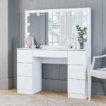 Penteadeira Camarim 7 Gavetas com Espelho e Kit LED Profissional - 100% MDF Branco [Iluminação 3 Tons]