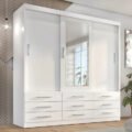 Guarda Roupa Casal Capri 3 Portas Correr 9 Gavetas Com Espelho - Branco