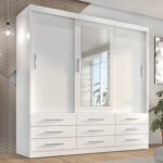 Guarda Roupa Casal Capri 3 Portas Correr 9 Gavetas Com Espelho